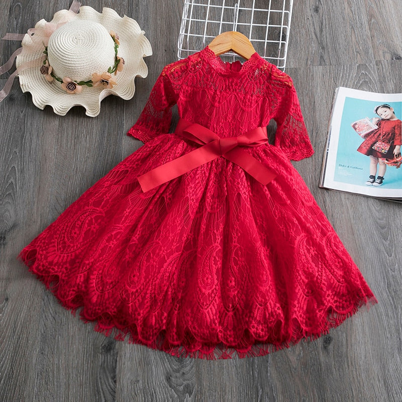 Elegant Long Sleeve Floral Lace Princess Wedding Dress