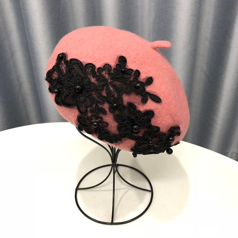 lace and pearls wool Beret