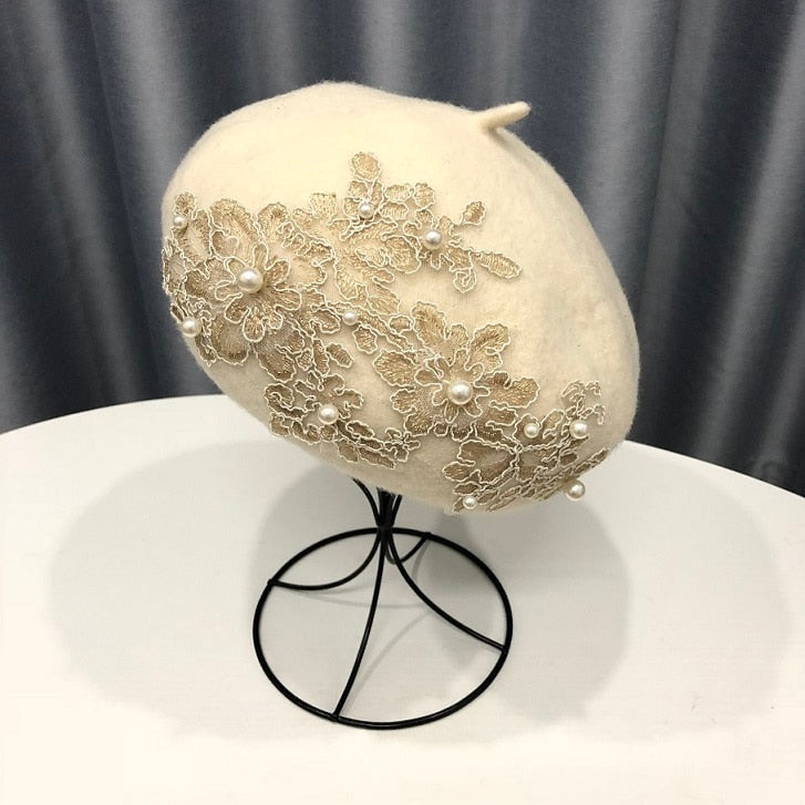 lace and pearls wool Beret