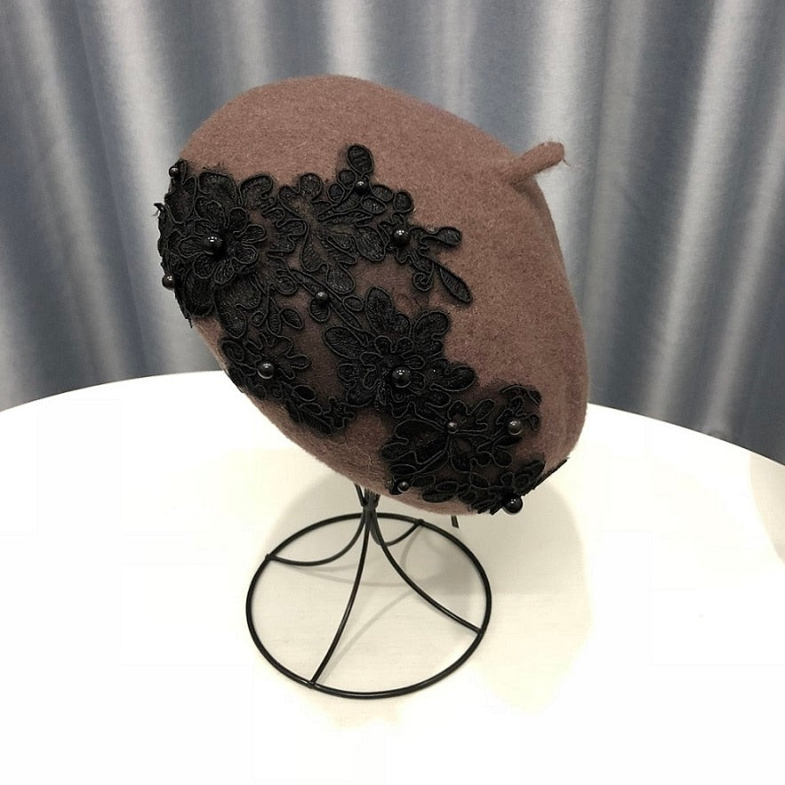 lace and pearls wool Beret