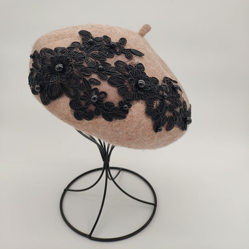 lace and pearls wool Beret