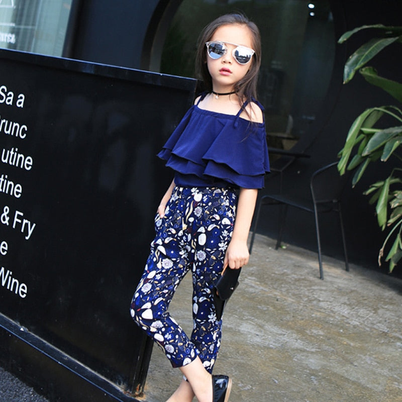 Girls Off Shoulder Top and Floral Pants Sets