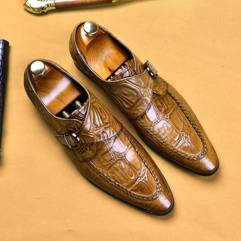 Italian Crocodile Pattern Leather Oxford Slip On Shoes