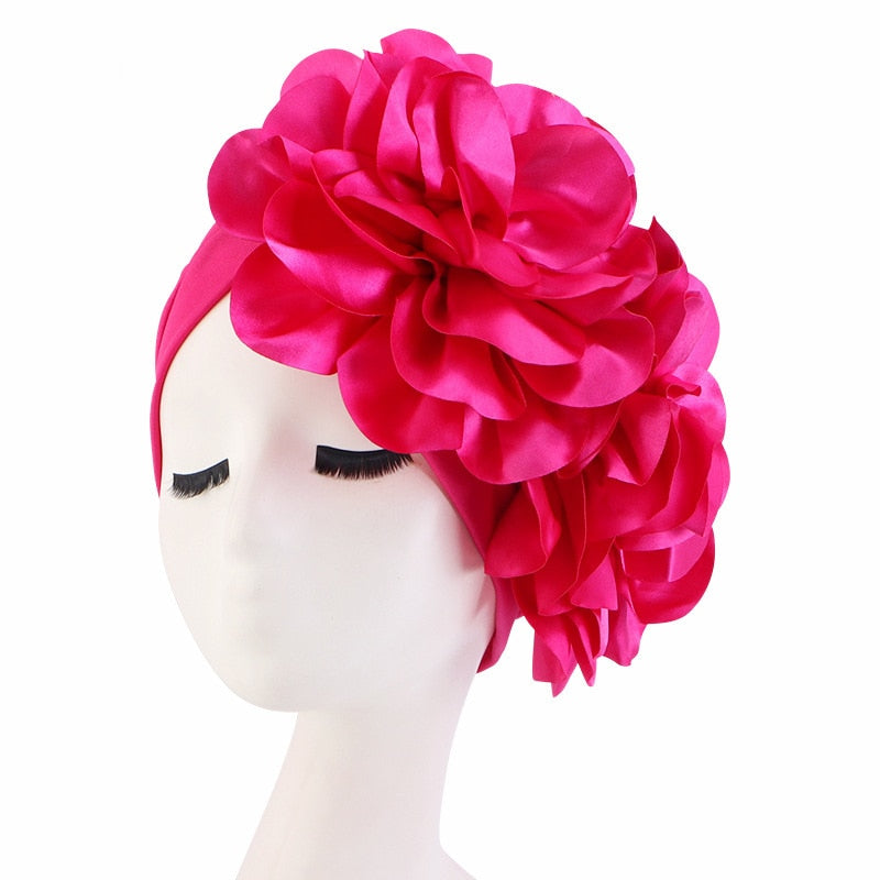 Rhinestones Turban Hat with Side Satin Ruffles