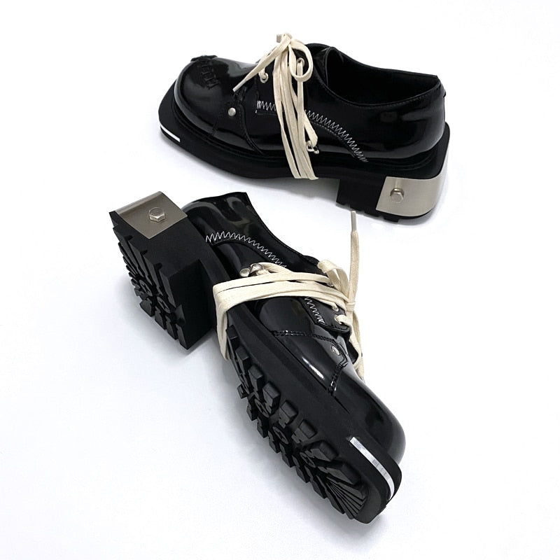 Genuine Leather Hip Hop Vintage High Heels Shoes