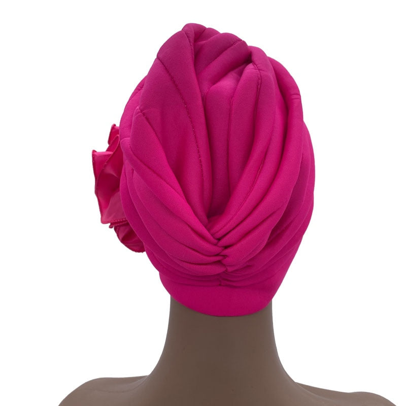 Rhinestones Turban Hat with Side Satin Ruffles