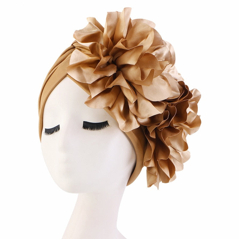 Rhinestones Turban Hat with Side Satin Ruffles