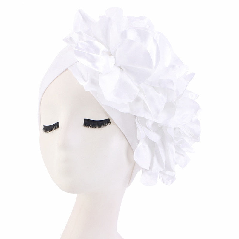 Rhinestones Turban Hat with Side Satin Ruffles