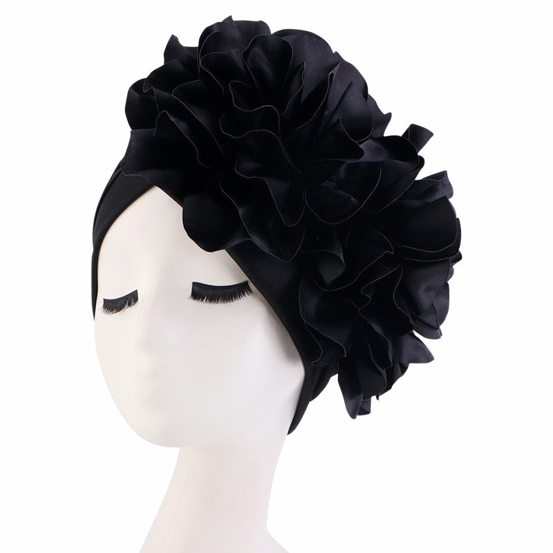 Rhinestones Turban Hat with Side Satin Ruffles