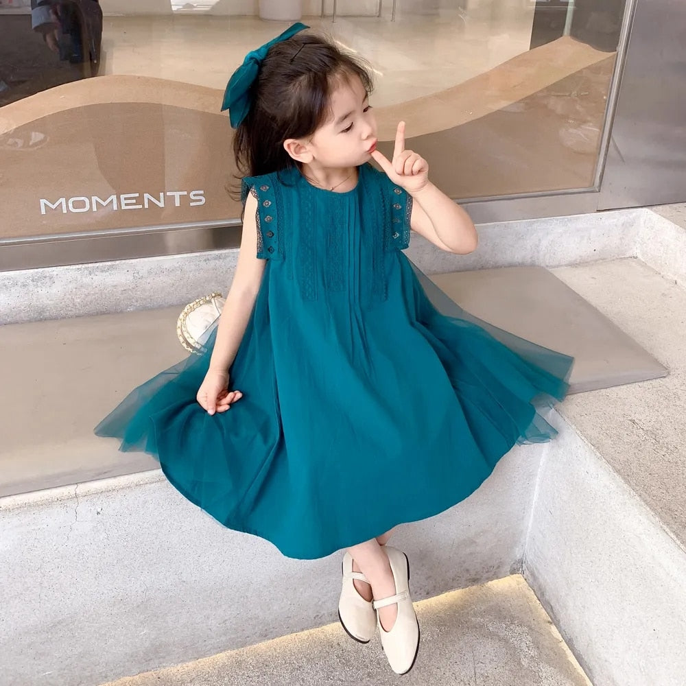 Solid Cotton Sleeveless Dress for Girls 2-10 year children