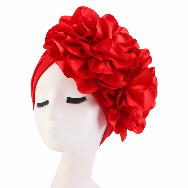 Rhinestones Turban Hat with Side Satin Ruffles