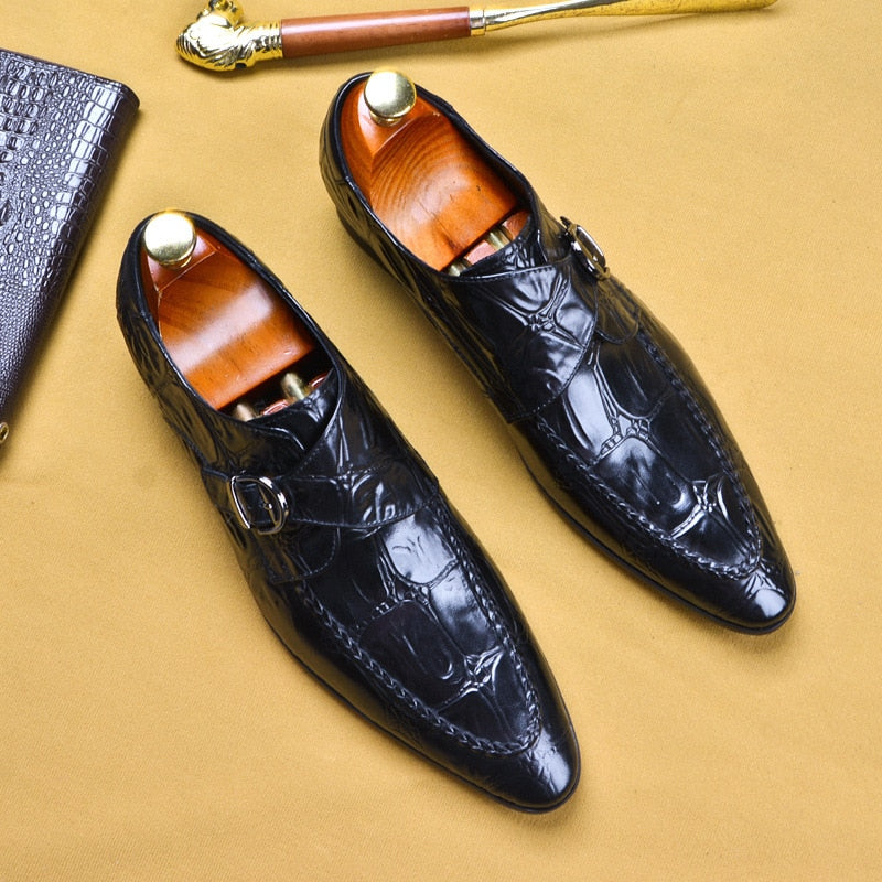 Italian Crocodile Pattern Leather Oxford Slip On Shoes