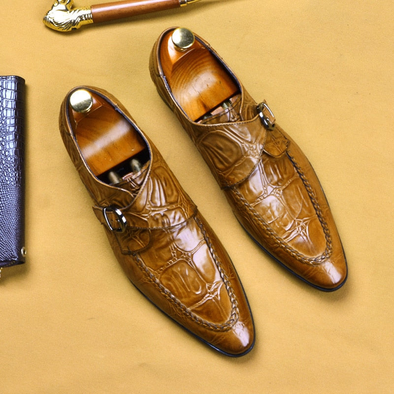 Italian Crocodile Pattern Leather Oxford Slip On Shoes