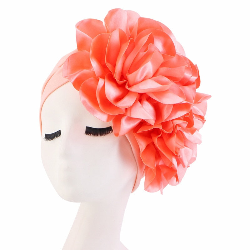 Rhinestones Turban Hat with Side Satin Ruffles