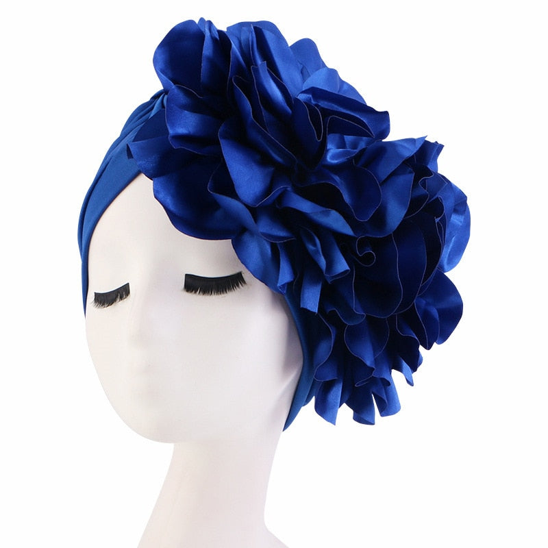 Rhinestones Turban Hat with Side Satin Ruffles