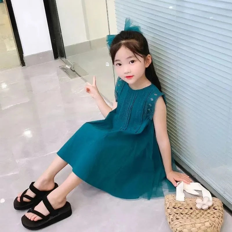 Solid Cotton Sleeveless Dress for Girls 2-10 year children