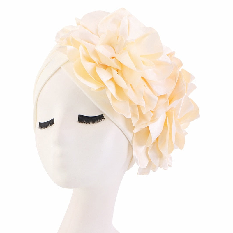 Rhinestones Turban Hat with Side Satin Ruffles