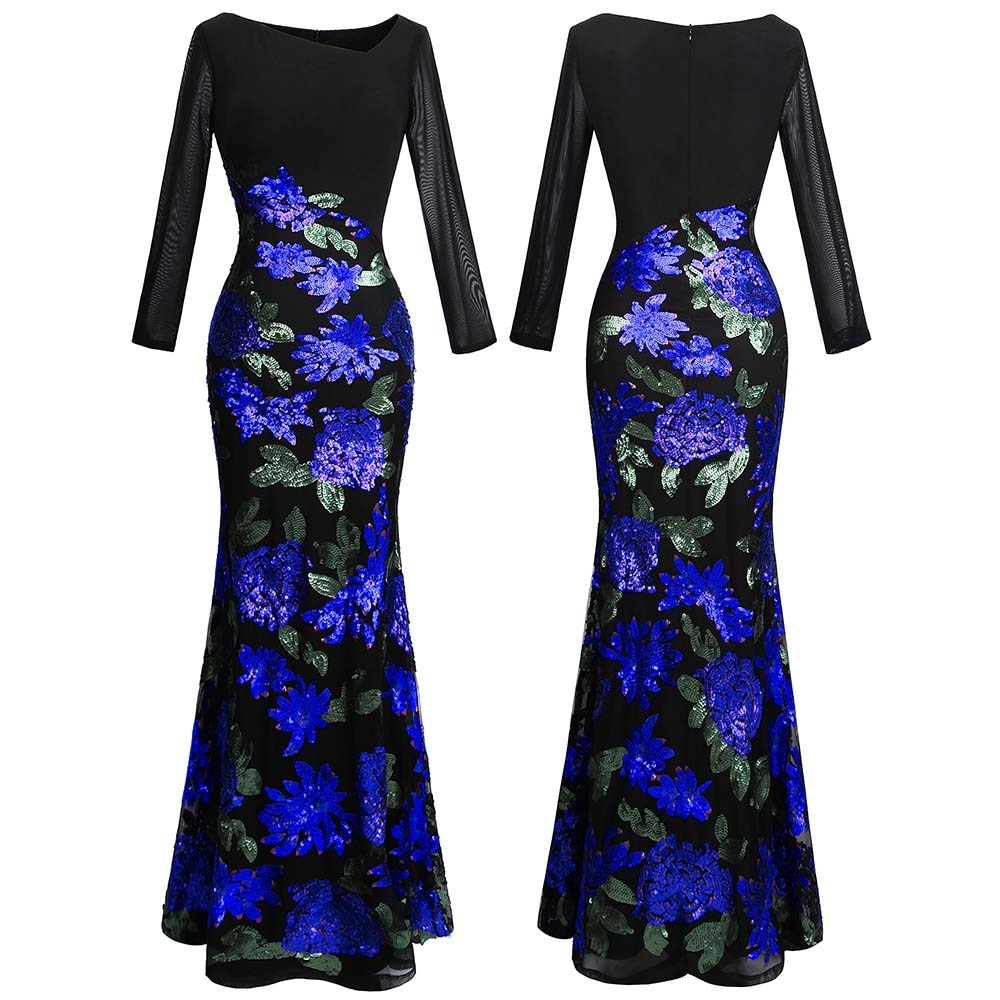 Flower Sequin Beading Evening Dress