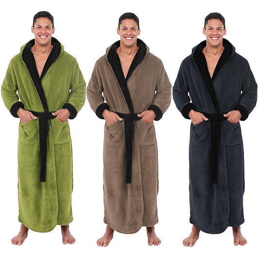 Mens Long Sleeve Hooded Bathrobe