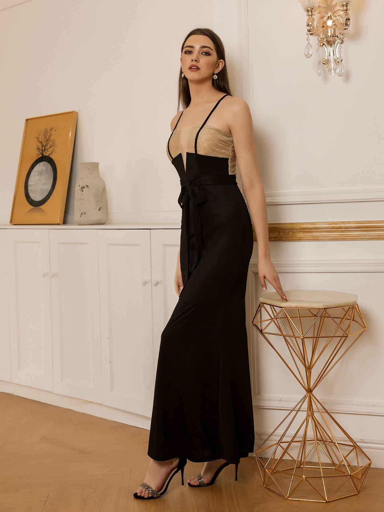 Spaghetti Strap Long Sexy Cocktail Gown