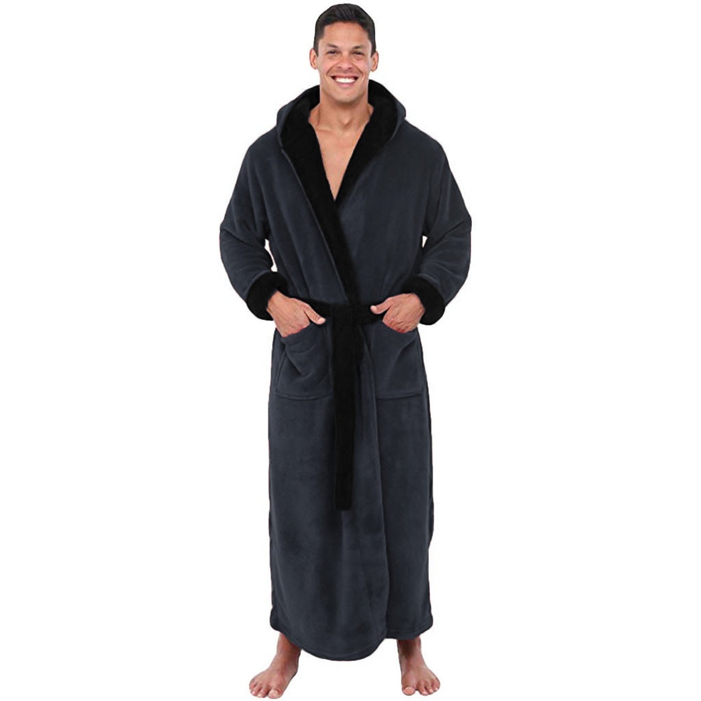 Mens Long Sleeve Hooded Bathrobe