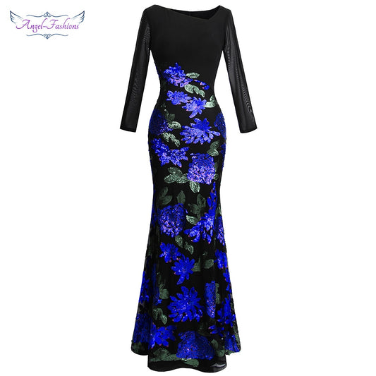 Flower Sequin Beading Evening Dress