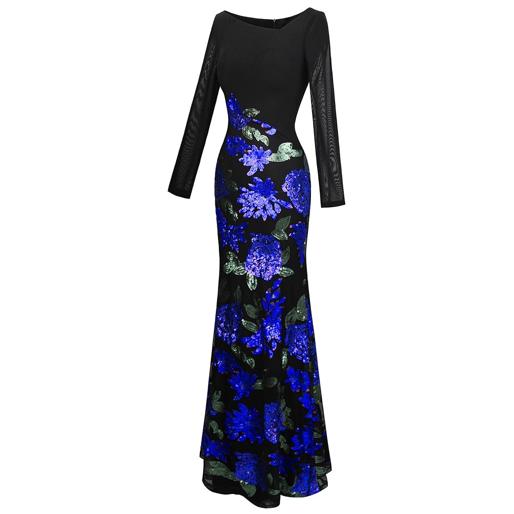 Flower Sequin Beading Evening Dress