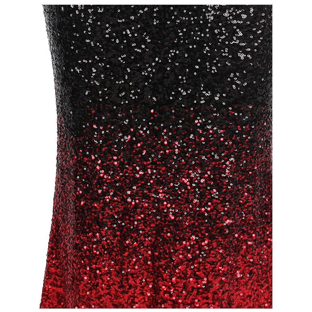 Mermaid Contrast Sequin V Neck Gown