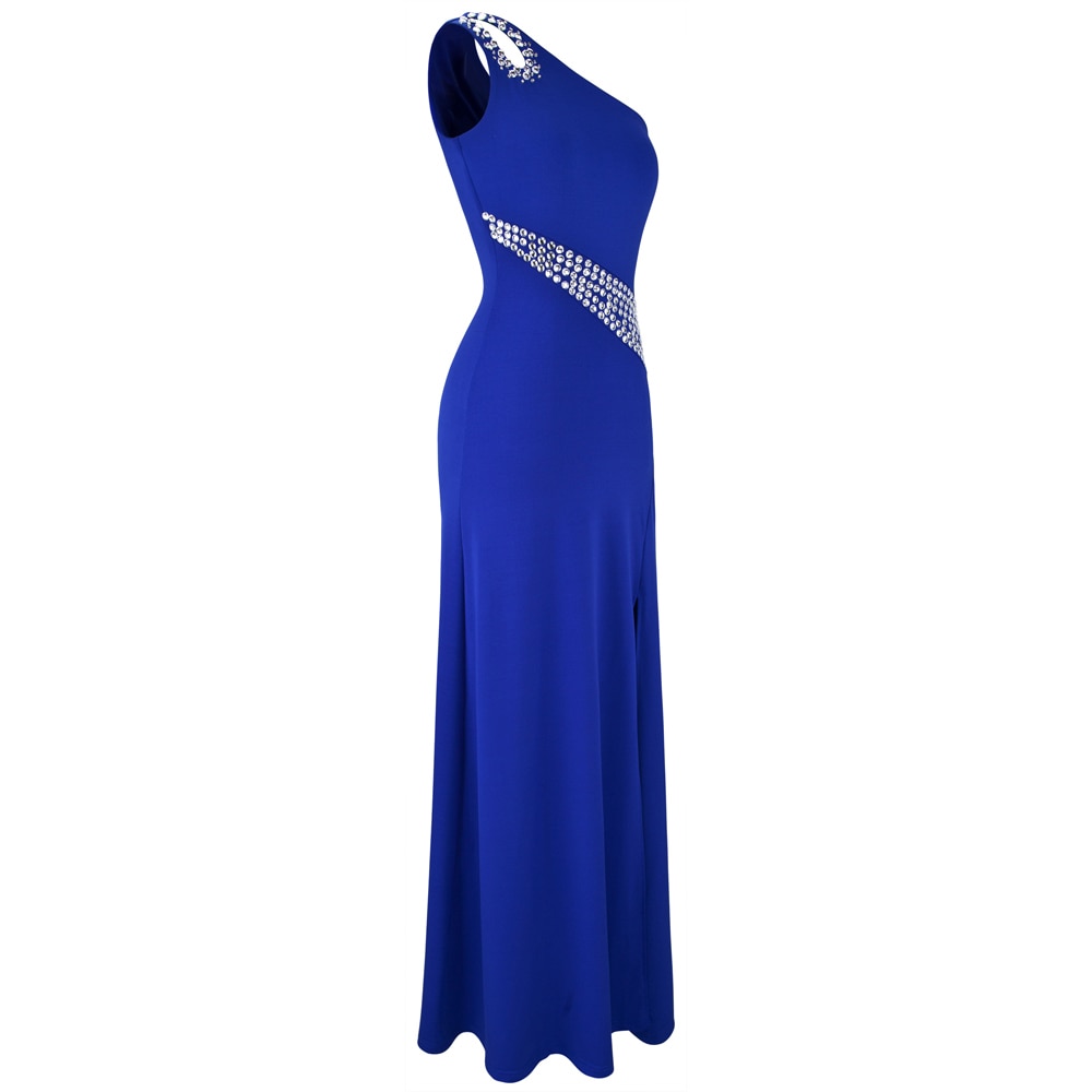 One Shoulder Beading Split Evening Gown