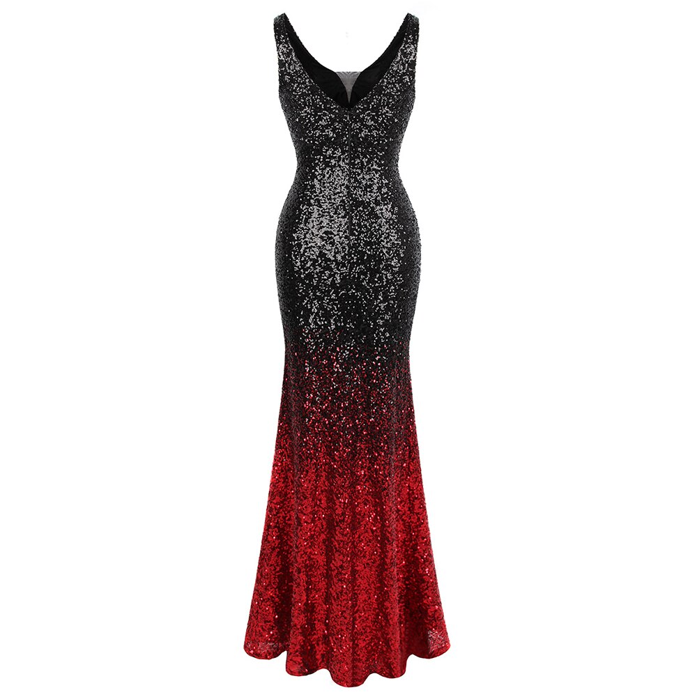 Mermaid Contrast Sequin V Neck Gown