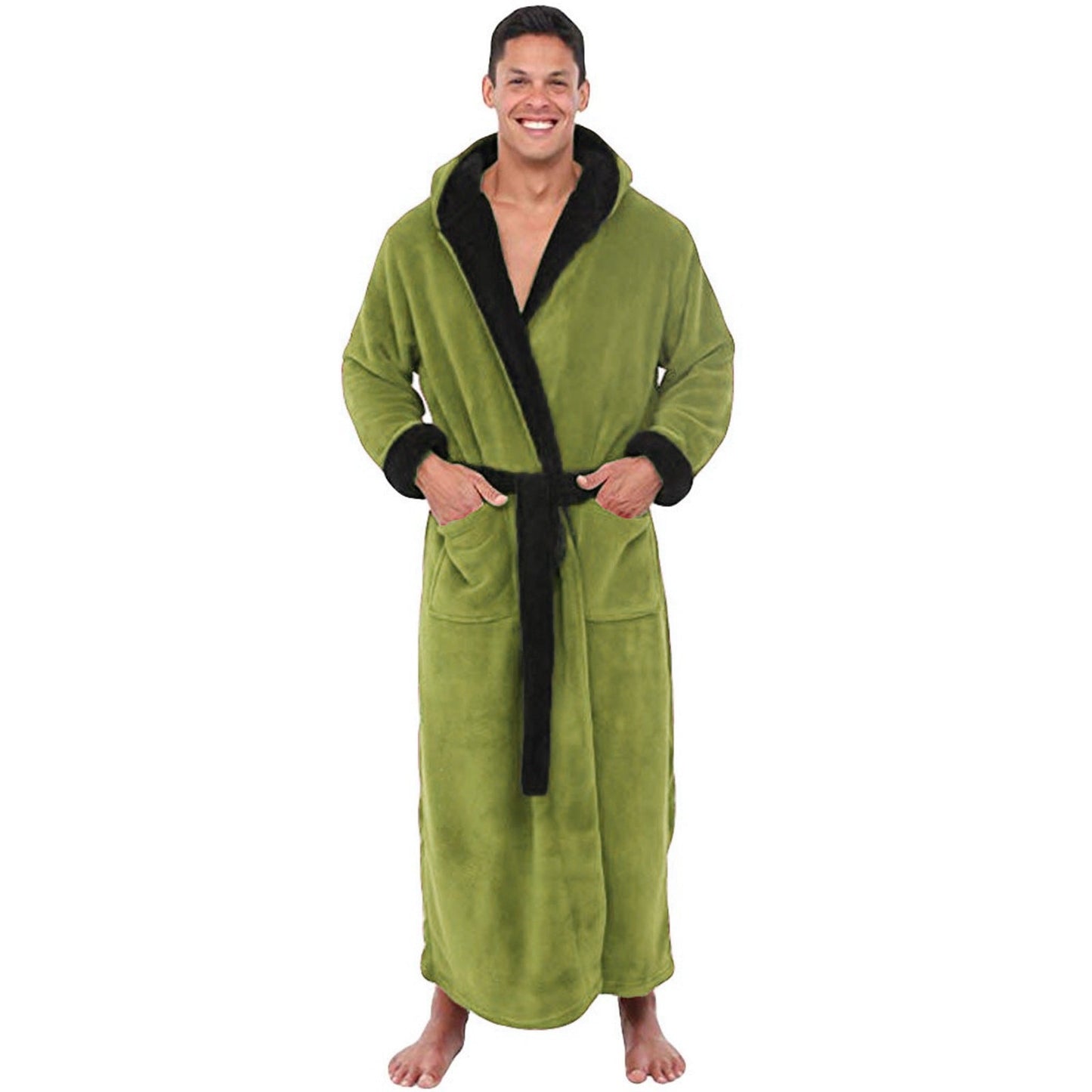 Mens Long Sleeve Hooded Bathrobe