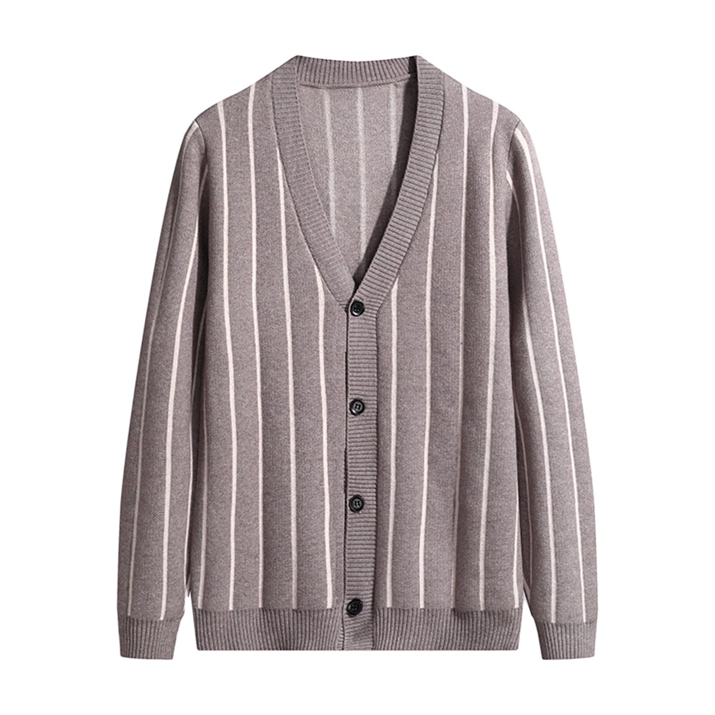 Men's Striped V Neck Single Breasted Cardigan Jacket