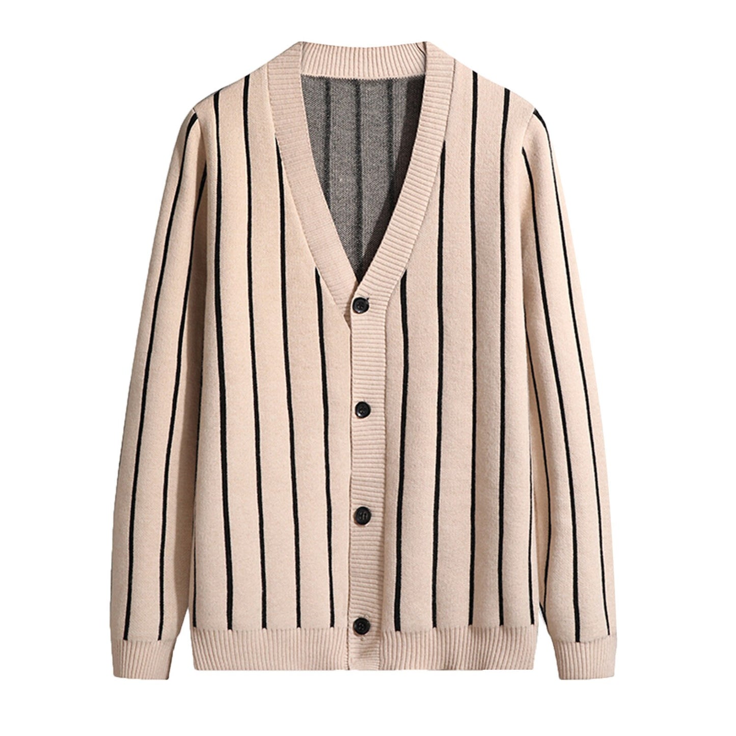 Men's Striped V Neck Single Breasted Cardigan Jacket