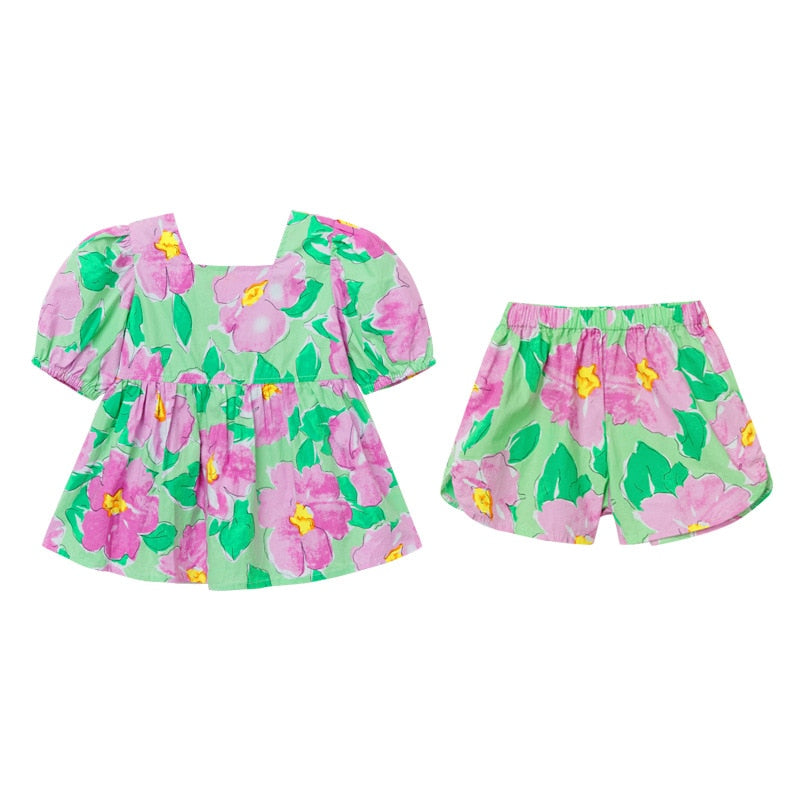 Sweet Casual Flower Doll Shirt And Shorts