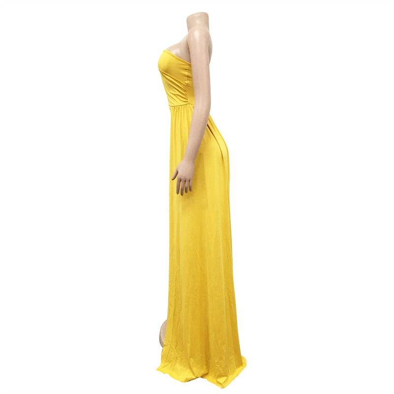 One Shoulder Sleeveless High Split Long Dress