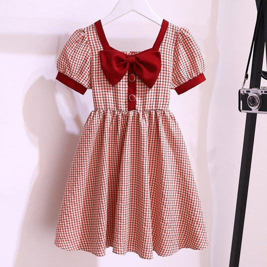 Short Sleeve Bow Princess Paid Dress