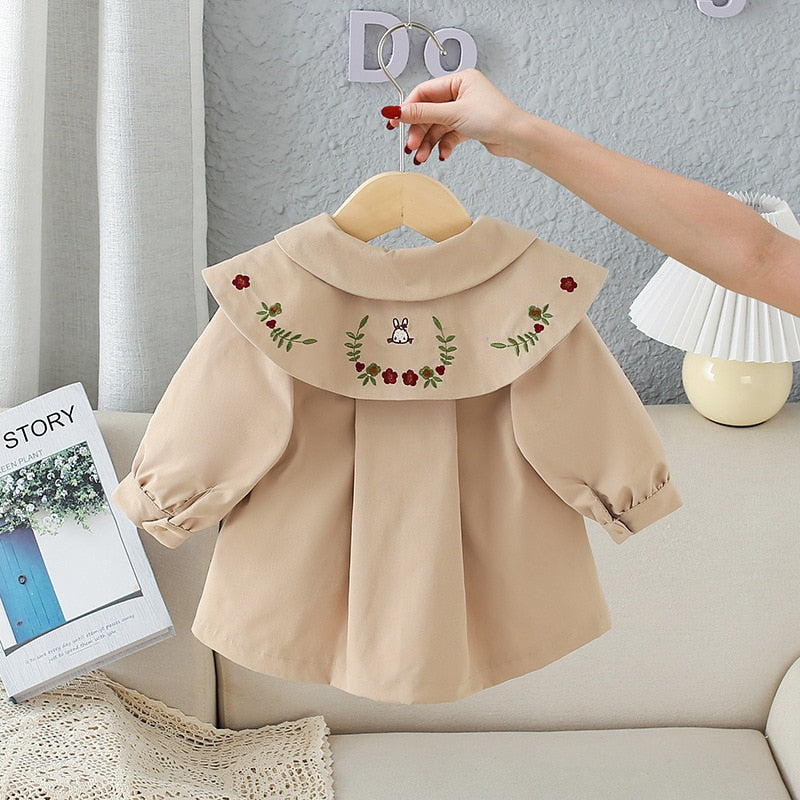 Girl Long-sleeved Embroidered Spring Coat