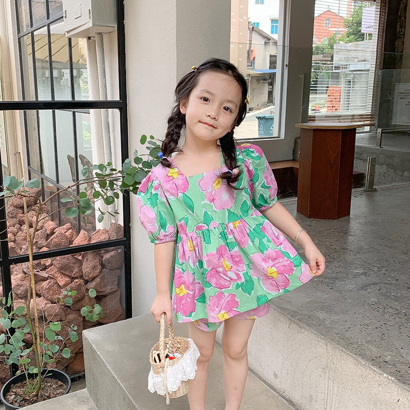 Sweet Casual Flower Doll Shirt And Shorts