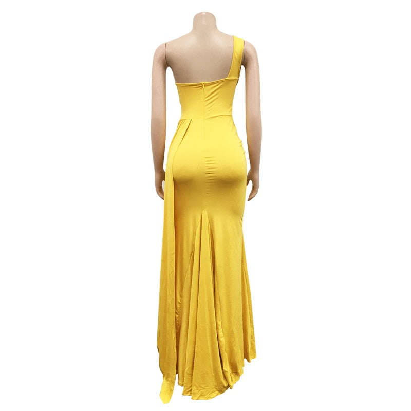 One Shoulder Sleeveless High Split Long Dress