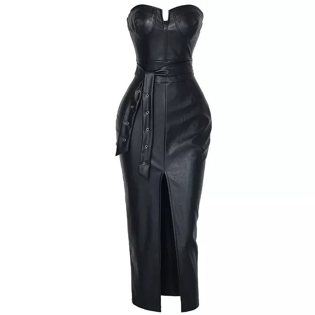 Strapless Split Leather Dress