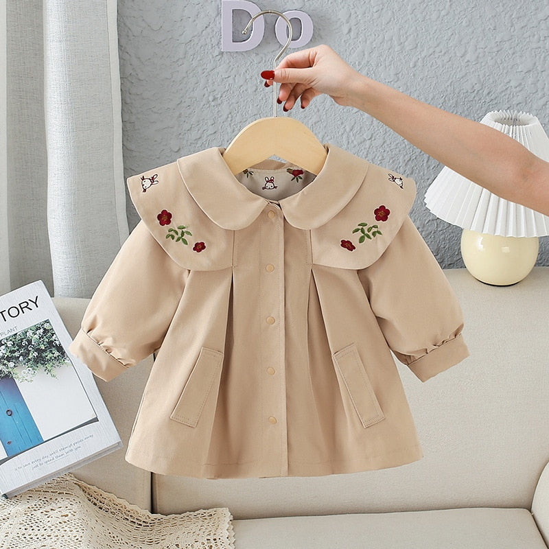 Girl Long-sleeved Embroidered Spring Coat