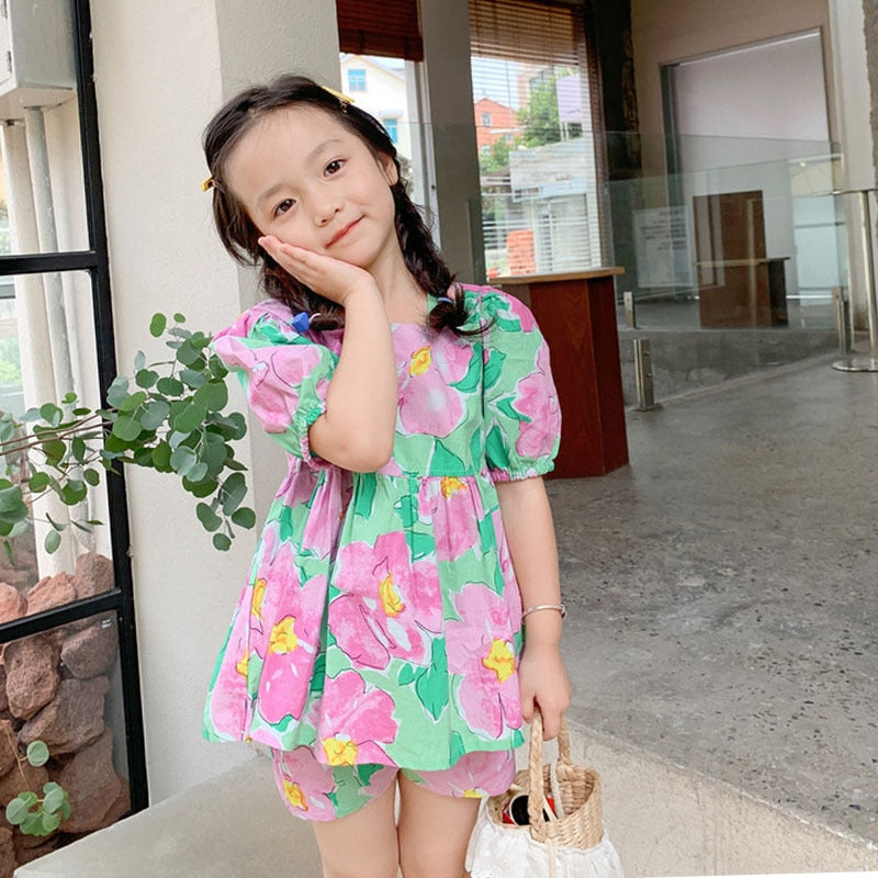 Sweet Casual Flower Doll Shirt And Shorts