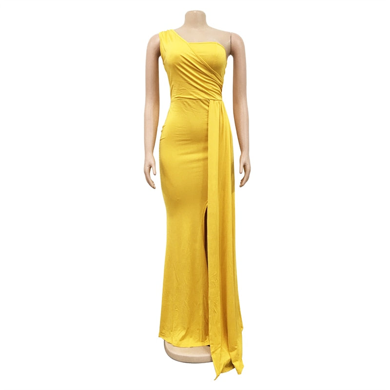 One Shoulder Sleeveless High Split Long Dress