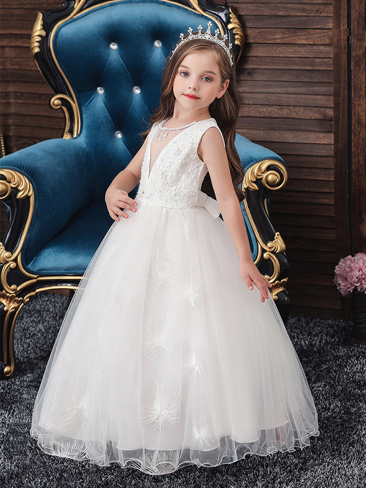 Sleeveless Elegant Princess Long Tulle Ceremony Dresses