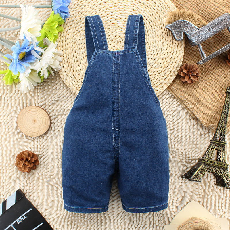 1PC Kids Denim Character Shorts Overall