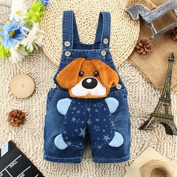 1PC Kids Denim Character Shorts Overall