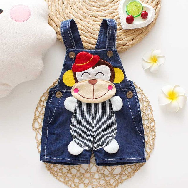 1PC Kids Denim Character Shorts Overall