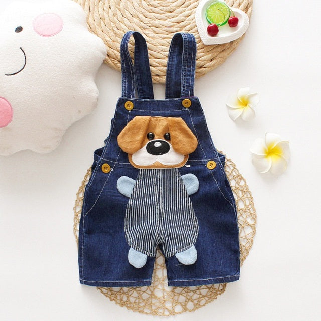 1PC Kids Denim Character Shorts Overall