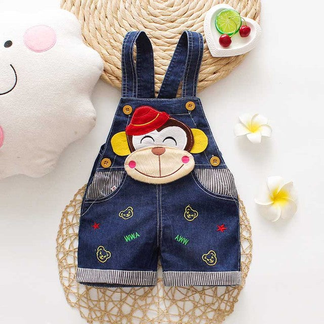 1PC Kids Denim Character Shorts Overall