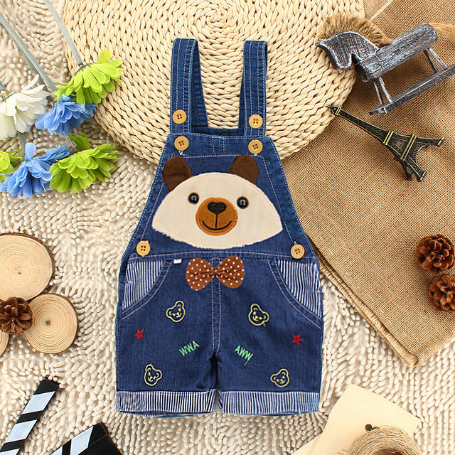 1PC Kids Denim Character Shorts Overall